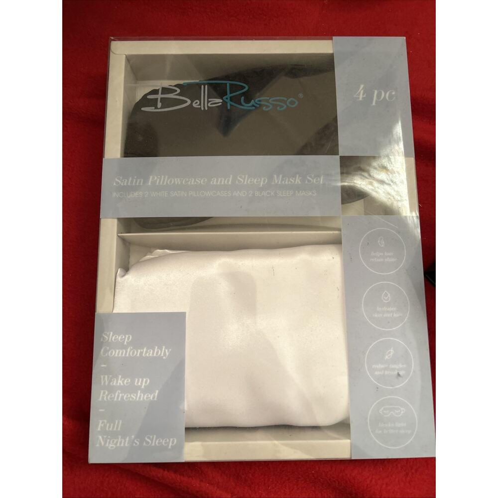 Bella Russo Satin Pillowcase & Sleep Mask 4 pc. Set New